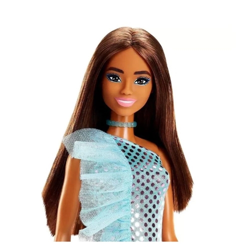 Boneca Barbie Vestido Glitter Morena T7580 - Original Mattel